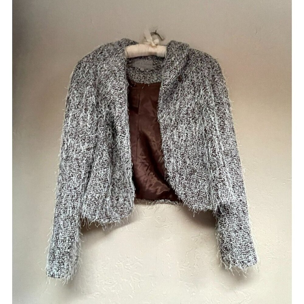 Earl Rutenberg Women's Medium Textured Crop Blazer Jacket Gray Lined Lightweight